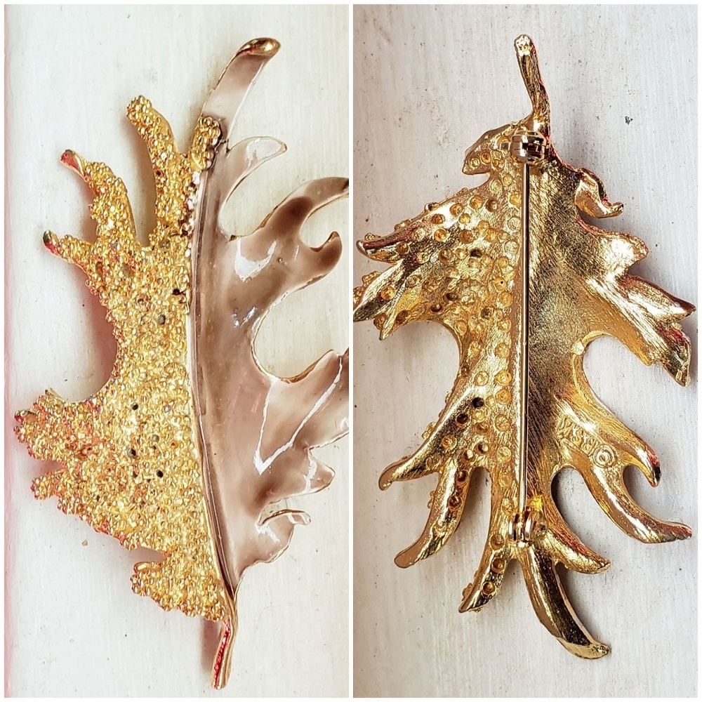 Vintage BSK Gold Rhinesetone Leaf